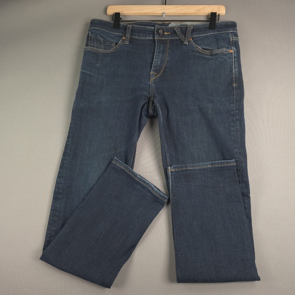 Volcom Vorta Slim Straight Jeans Men 32 Dark Wash Indigo Denim Skate Stretch Fit